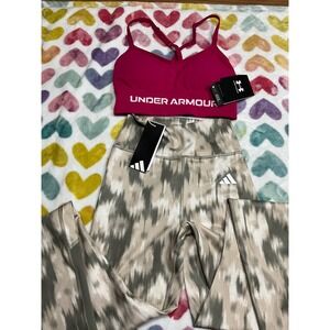 Under Armour‎ Magenta Sports Bra size XS & Adidas Tie Dye Leggings Set Women S